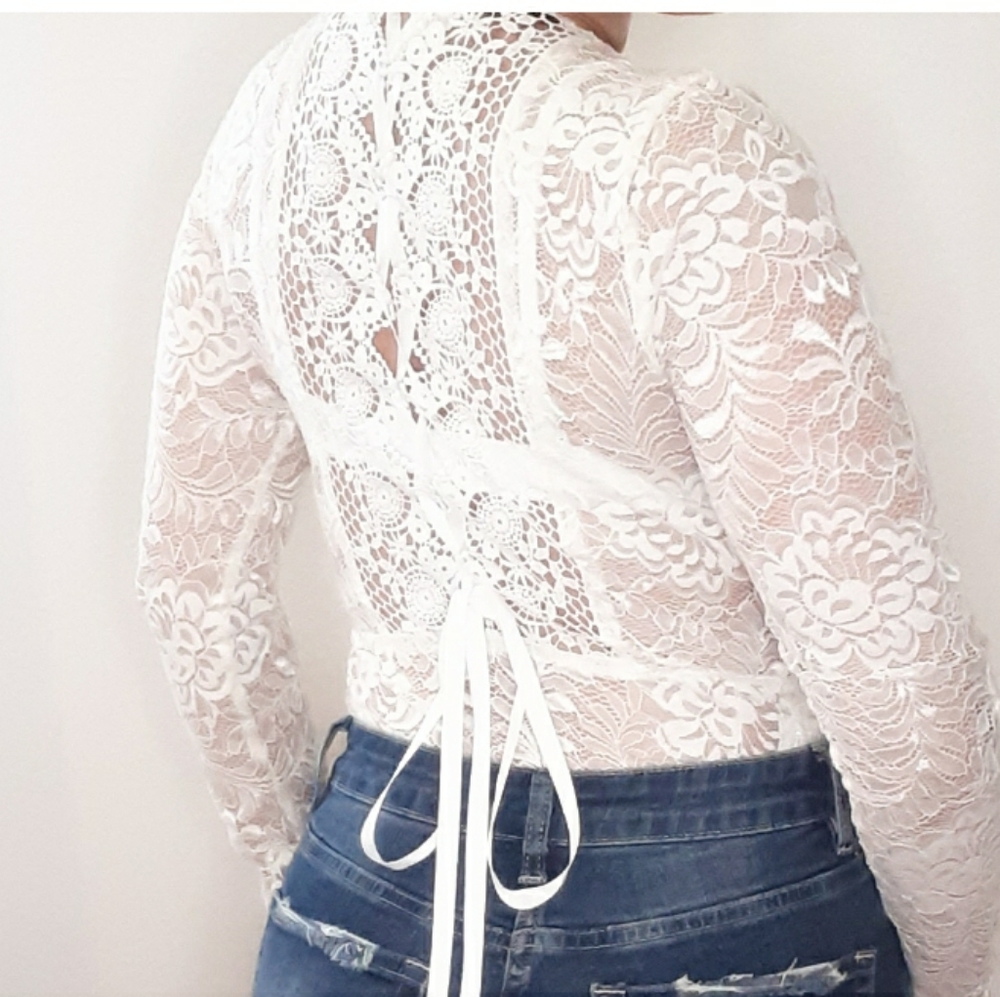 White Lace Long Sleeve Bodysuit